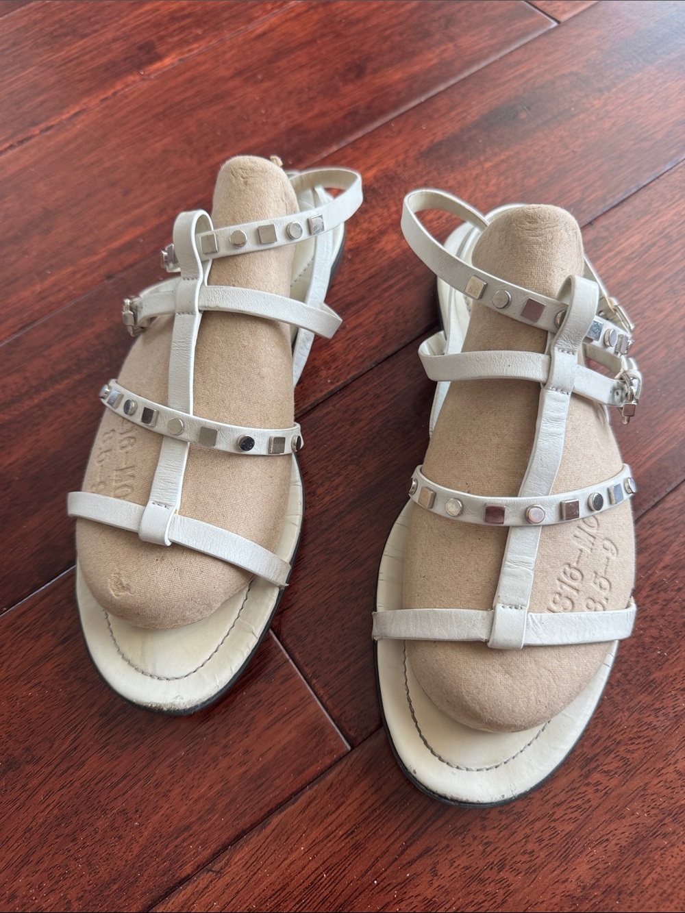 Tod's White Leather Studded Strappy Flats